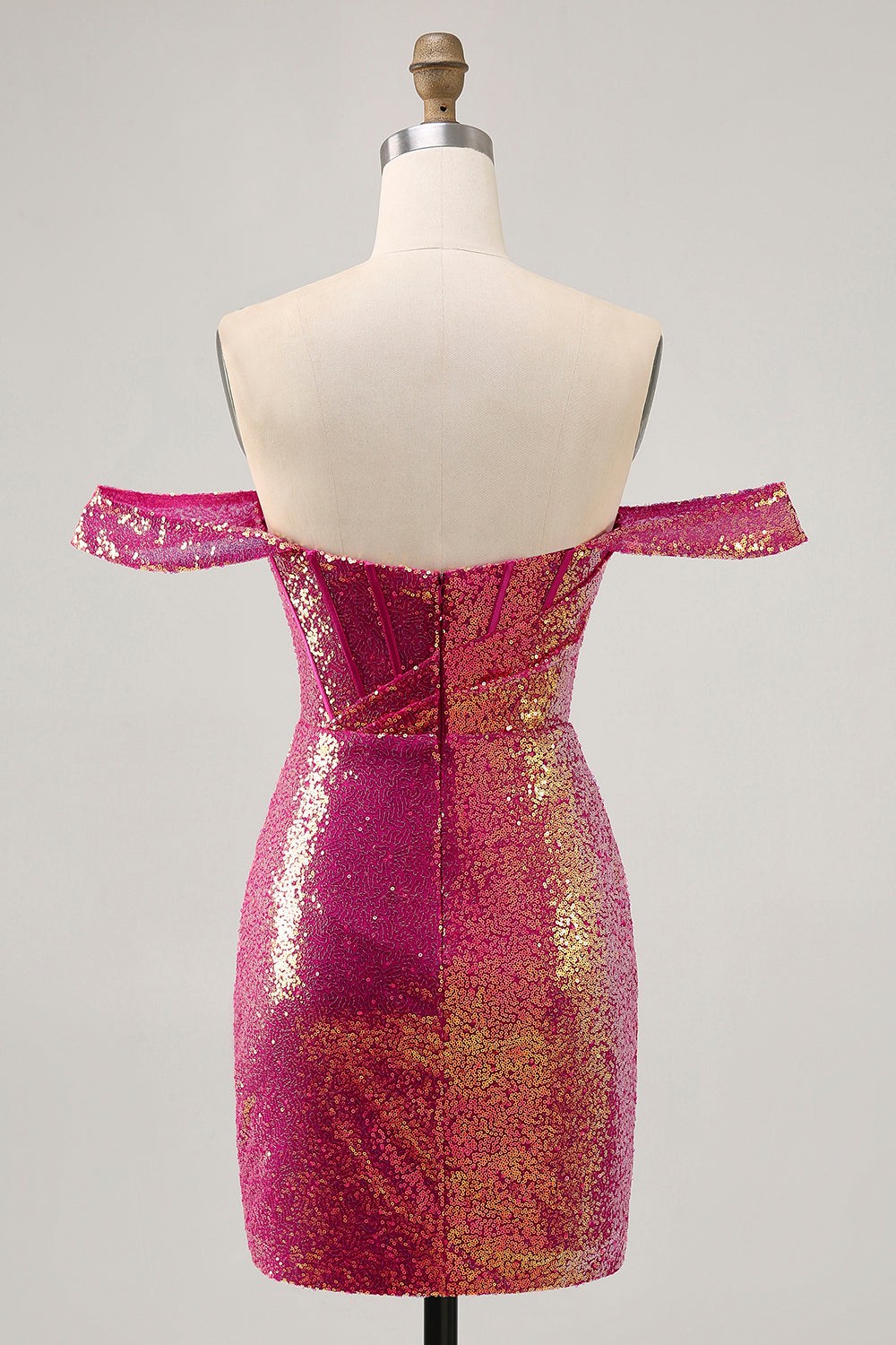 Sparkly Fuchsia Sequin Tight Ruched Short Corset Homecoming Dress
