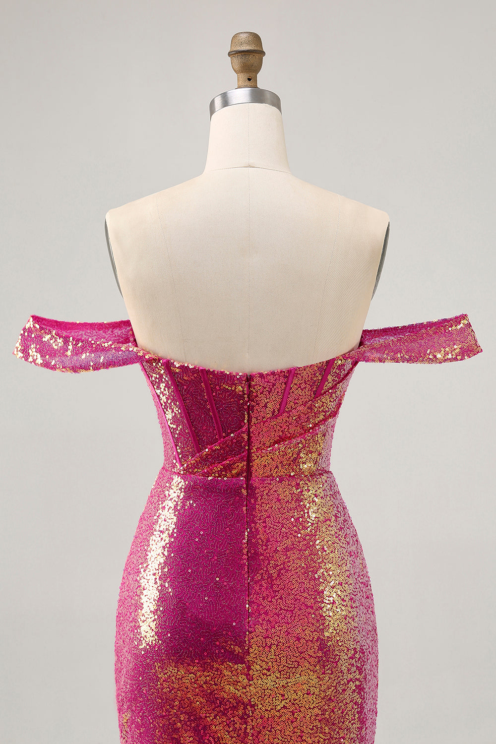 Sparkly Fuchsia Sequin Tight Ruched Short Corset Homecoming Dress