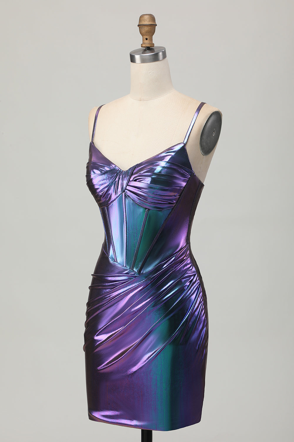 Blue Purple Metallic Corset Tight Glitter Short Homecoming Dress