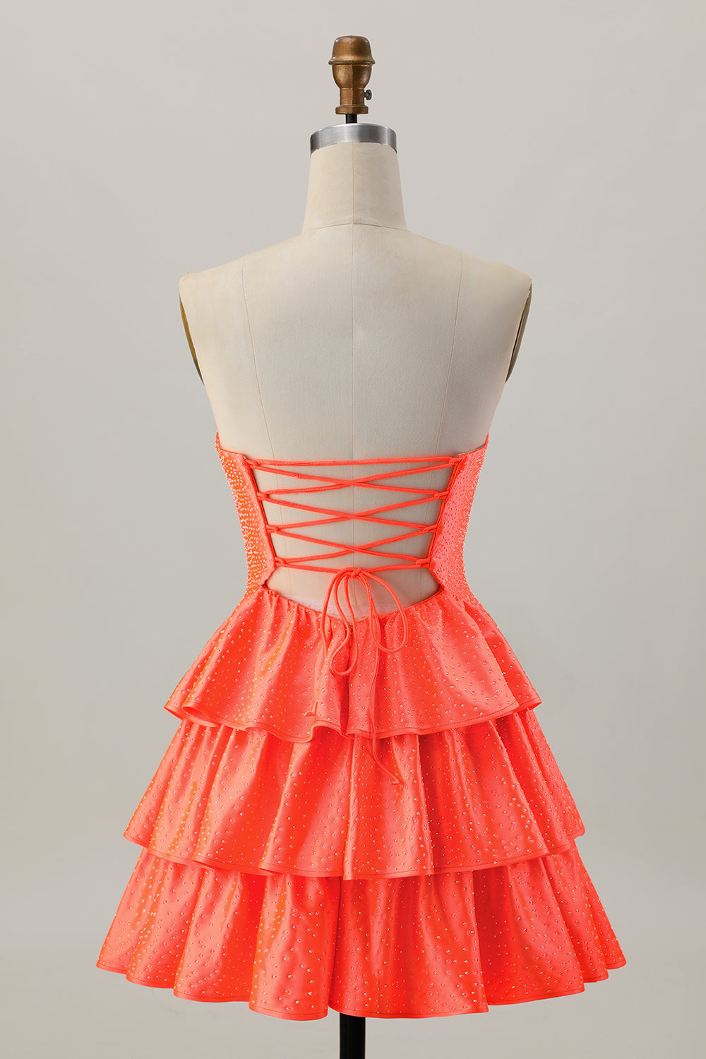 Sparkly Orange Tiered Cut Out Beaded A Line Short Homecoming Dress