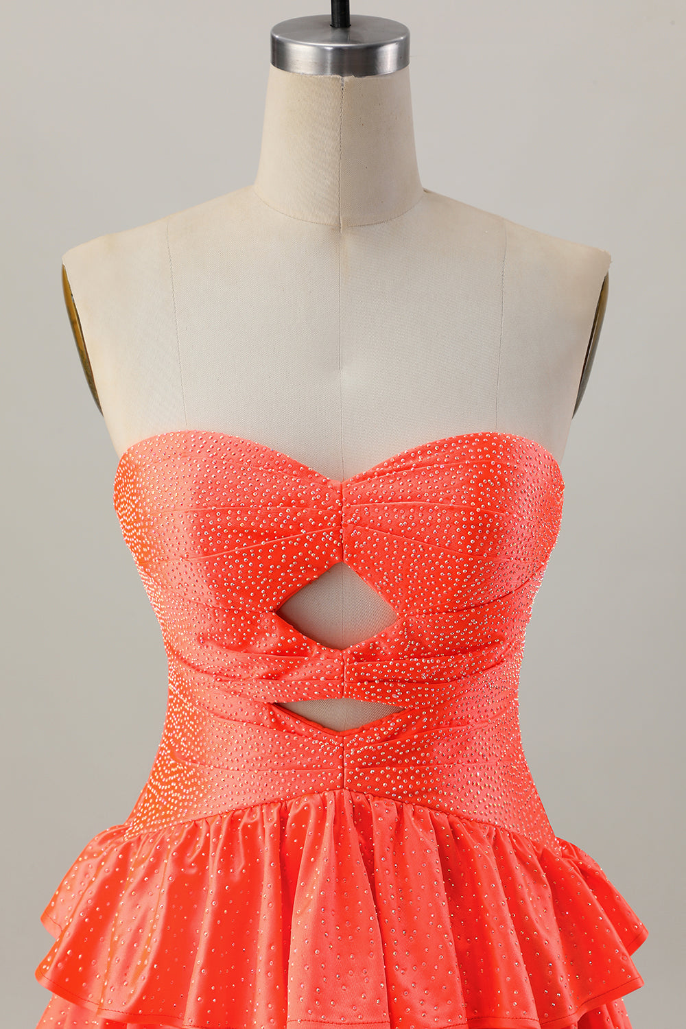 Sparkly Orange Tiered Cut Out Beaded A Line Short Homecoming Dress