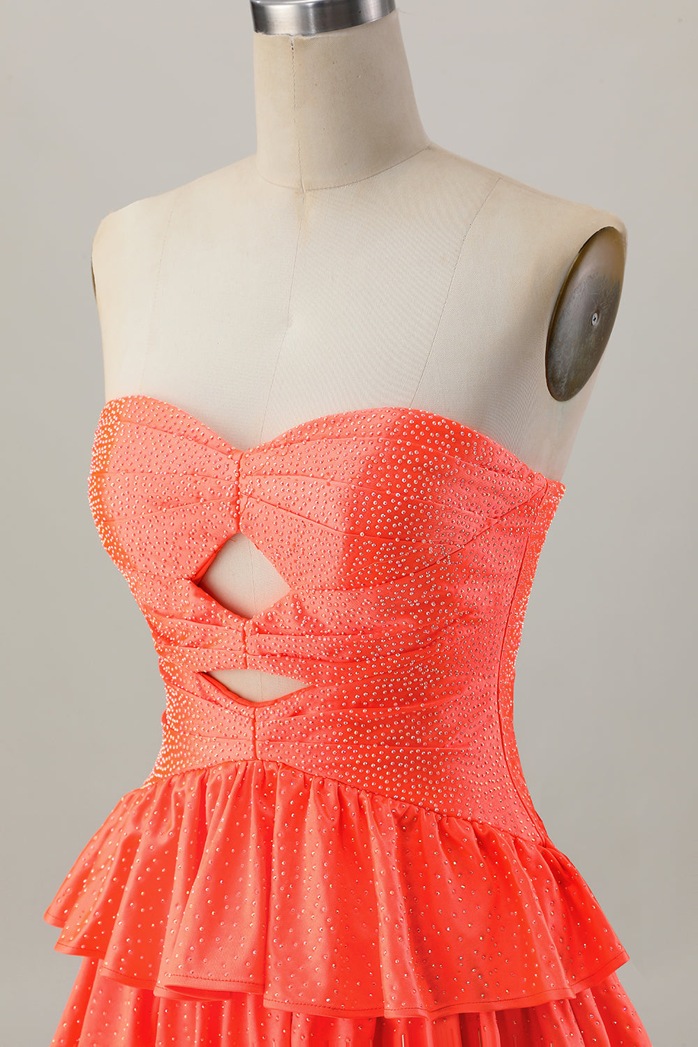 Sparkly Orange Tiered Cut Out Beaded A Line Short Homecoming Dress