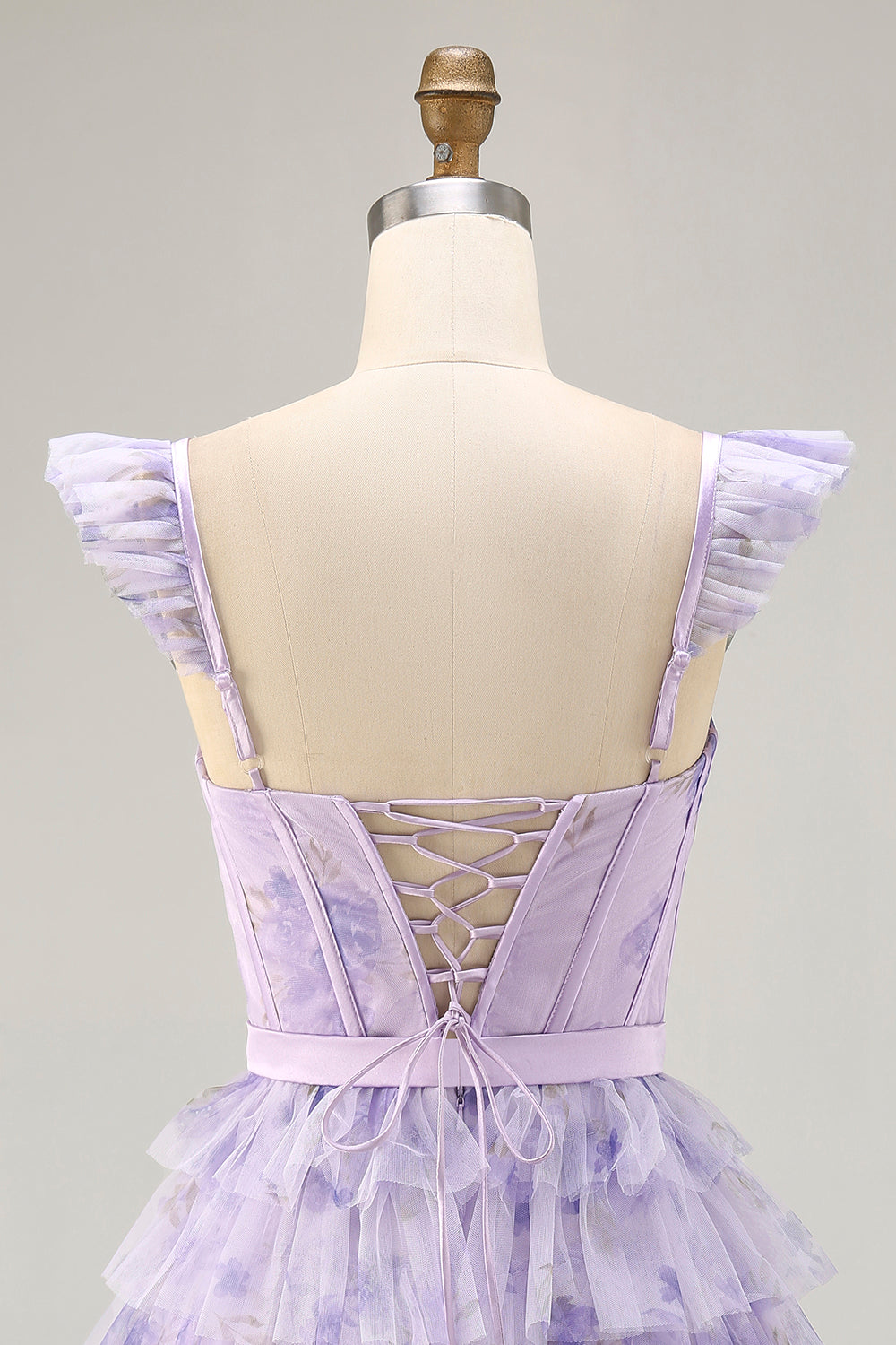 Lilac Corset Tiered Short Floral Homecoming Dress with Ruffles