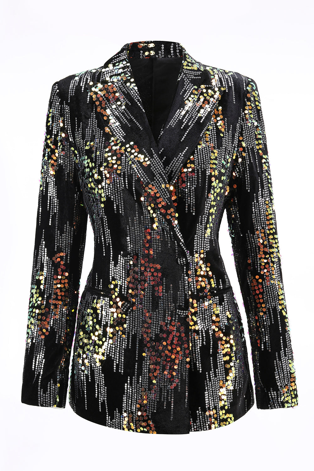 Sparkly Black Sequin 2 Piece Peak Lapel Women Prom Suits