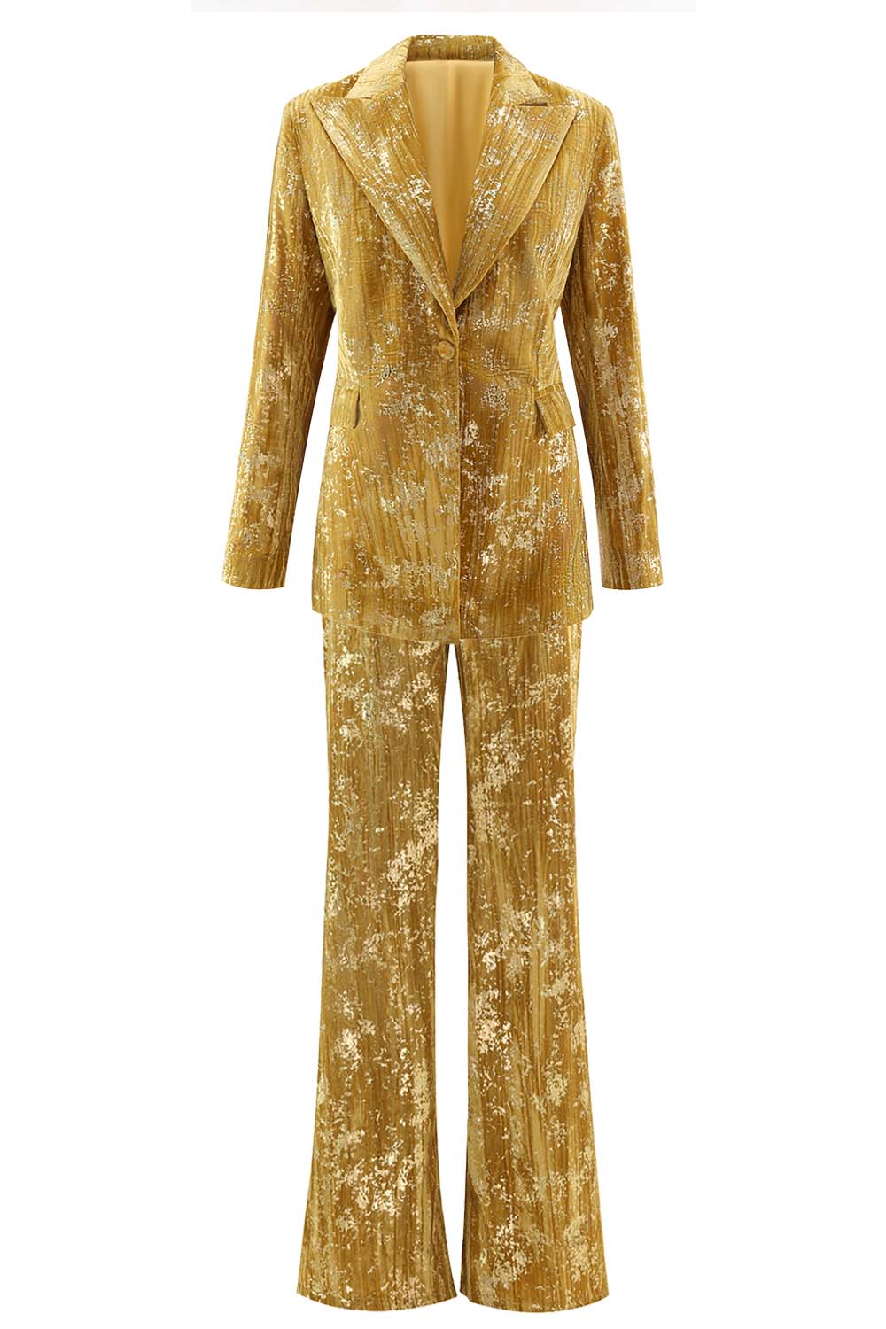 Sparkly Yellow Peak Lapel 2 Piece Women Prom Suits with Sleeves