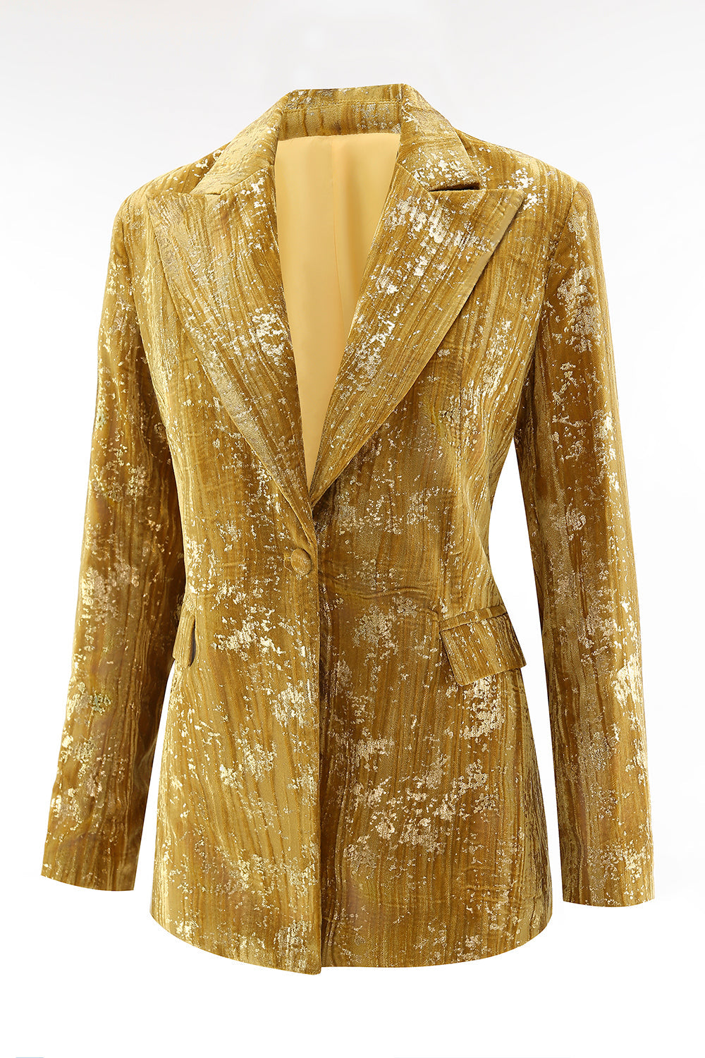 Sparkly Yellow Peak Lapel 2 Piece Women Prom Suits with Sleeves