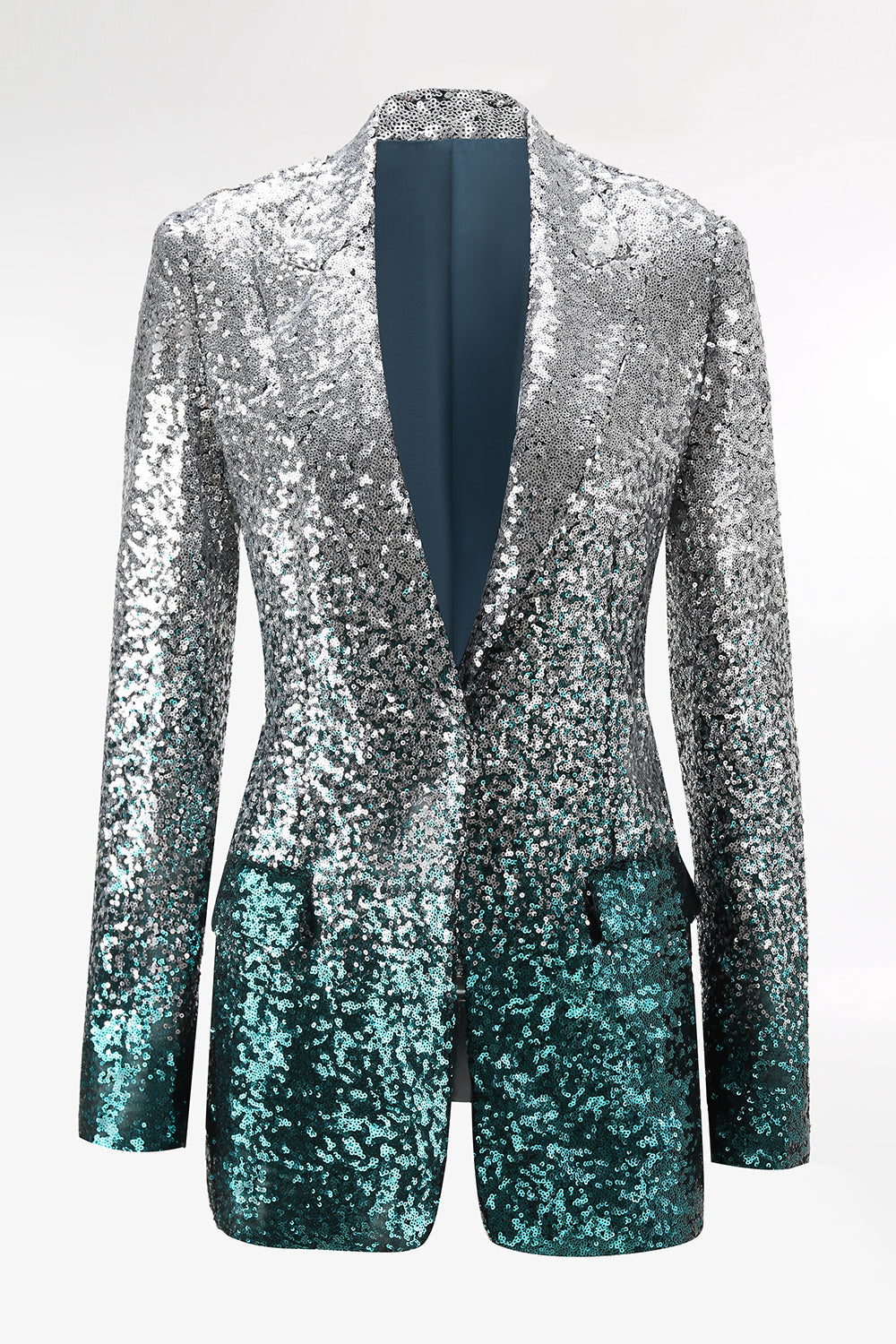 Sparkly Silver and Peacock 2 Piece Sequin Women Prom Suits