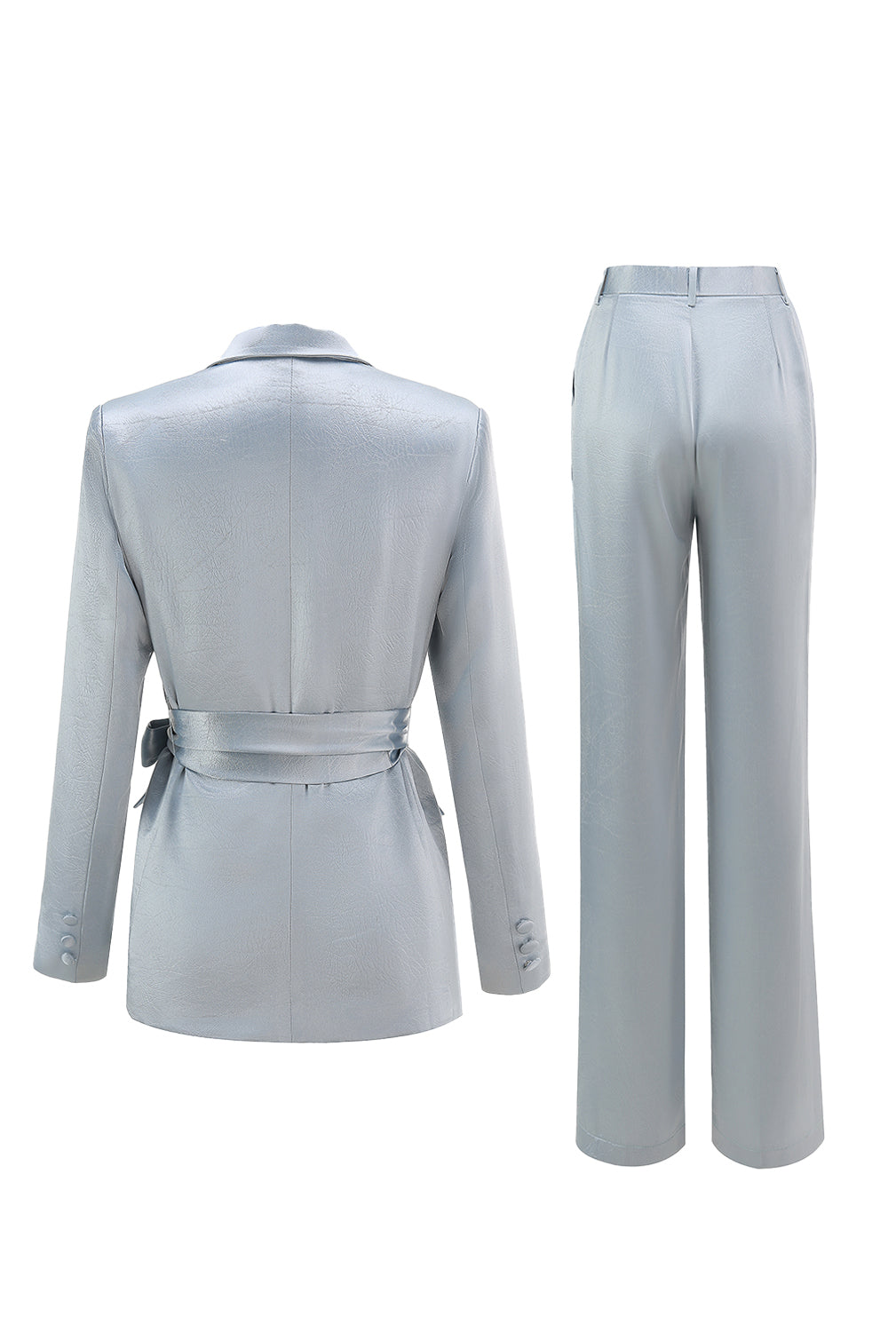 Dusty Blue Satin 2 Piece Women Prom Suits with Sash