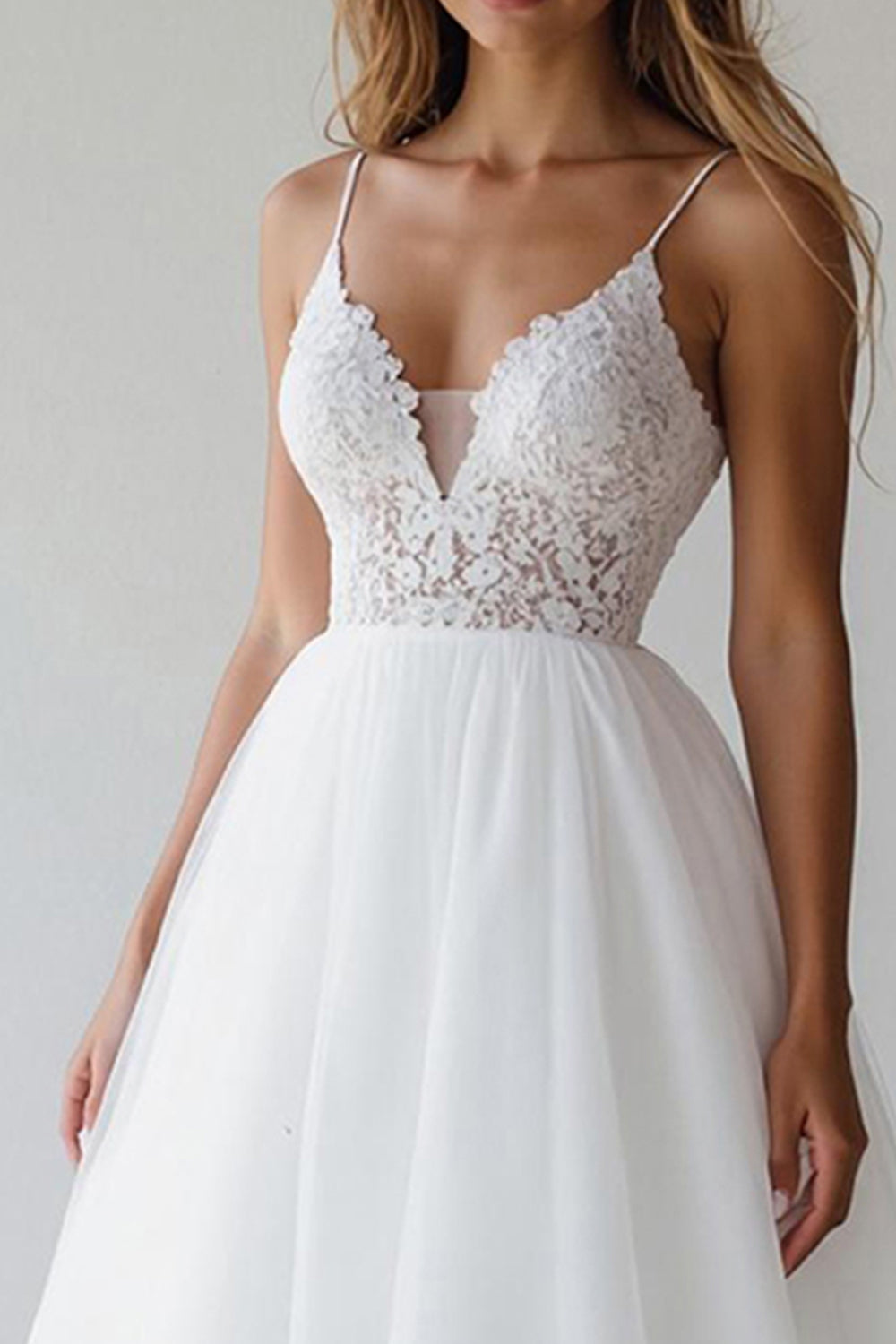 A Line Spaghetti Straps Tulle Little White Dress