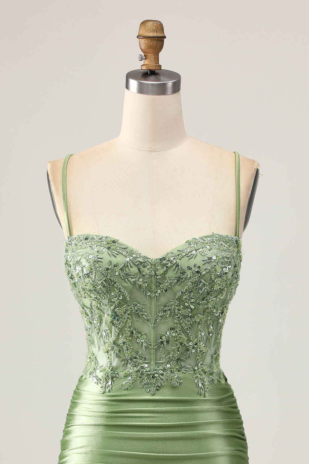 Sparkly Sage Green Tight Short Corset Homecoming Dress with Appliques