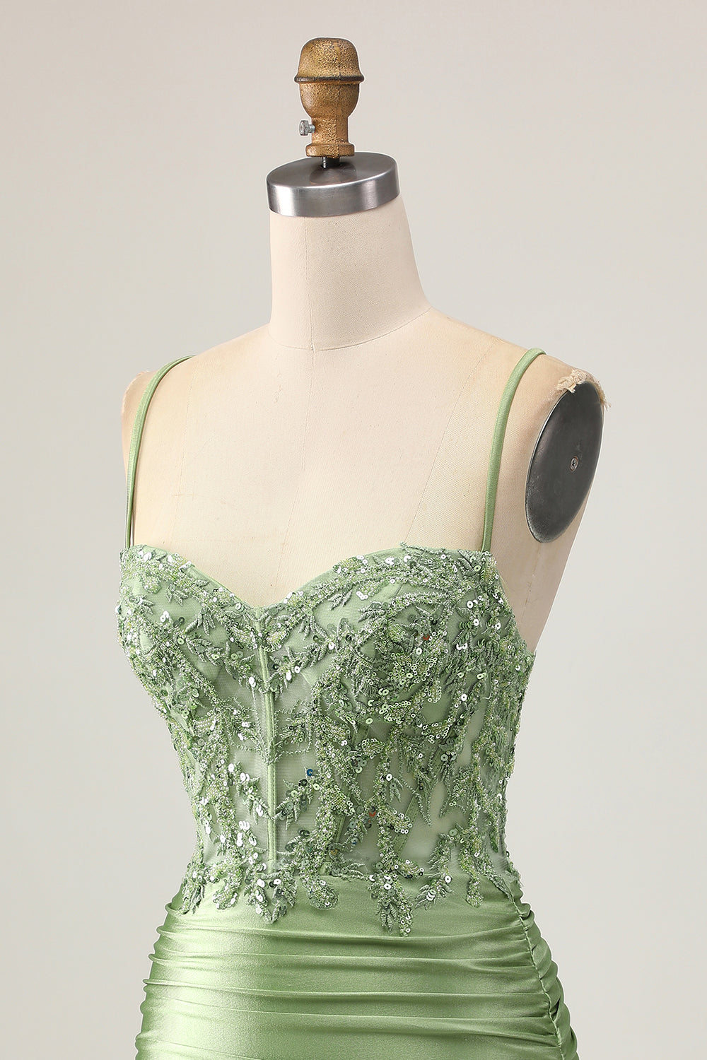 Sparkly Sage Green Tight Short Corset Homecoming Dress with Appliques