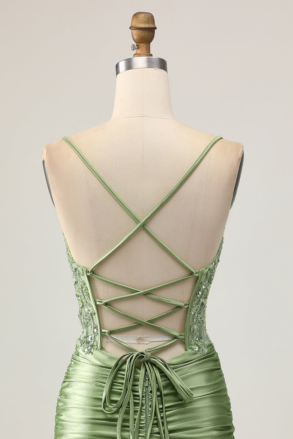 Sparkly Sage Green Tight Short Corset Homecoming Dress with Appliques