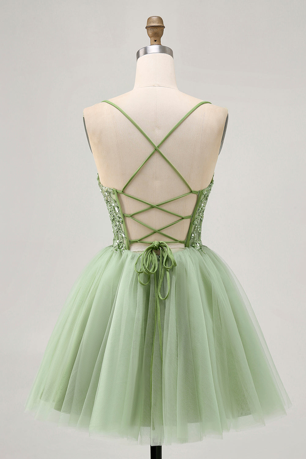 Sparkly Green A Line Corset Short Homecoming Dress with Beading