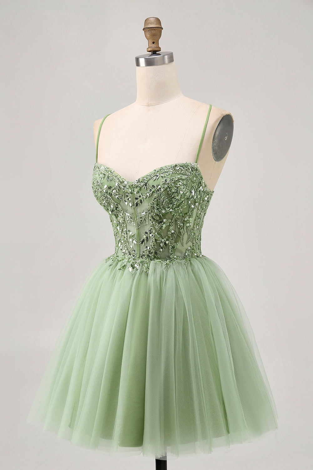 Sparkly Green A Line Corset Short Homecoming Dress with Beading
