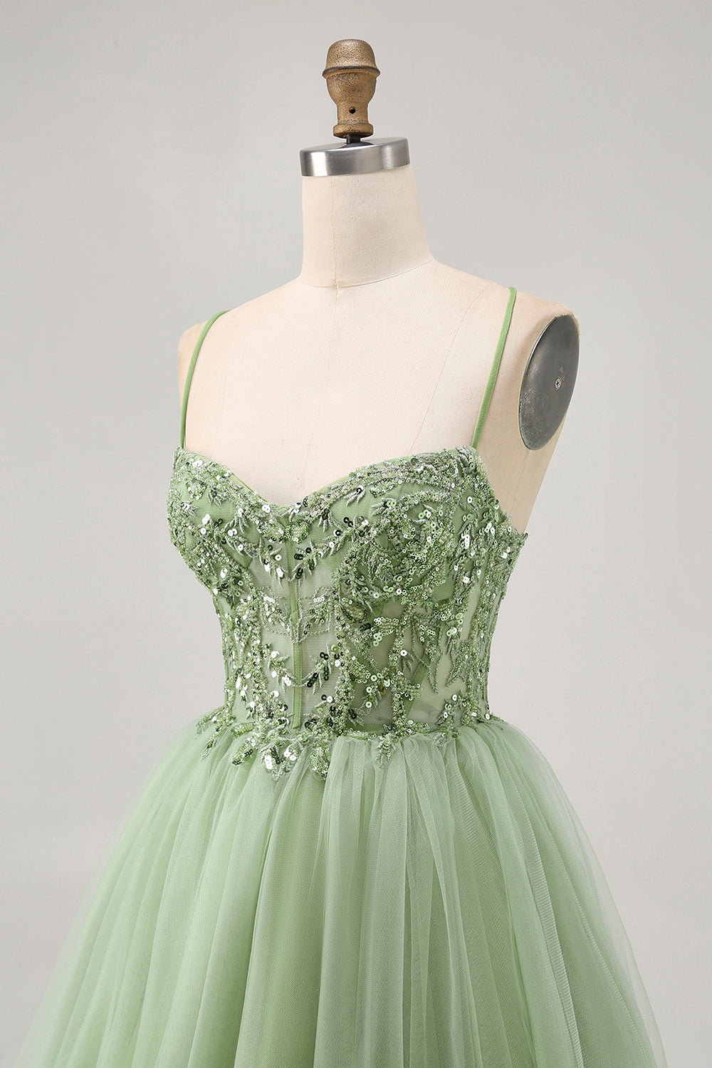 Sparkly Green A Line Corset Short Homecoming Dress with Beading