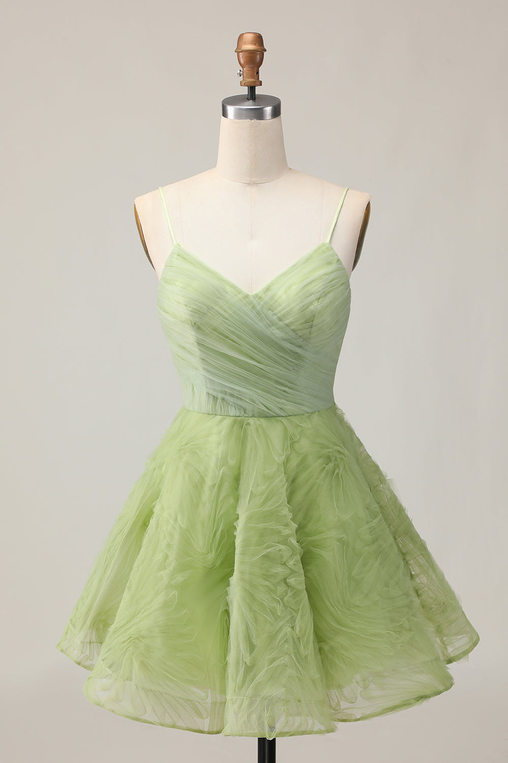 Green A Line Spaghetti Straps Short Homecoming Dress