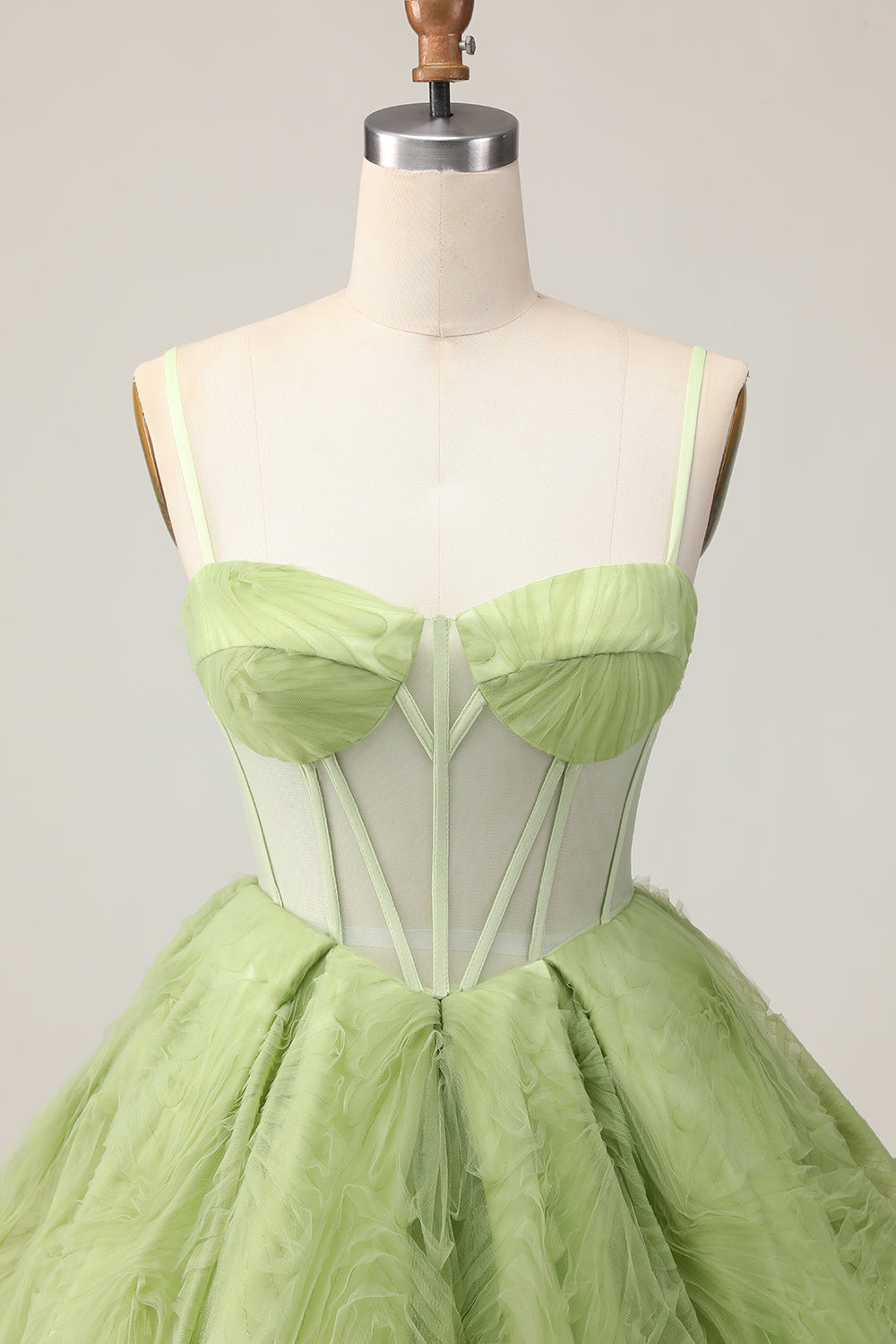 Green Corset A Line Spaghetti Straps Short Homecoming Dress