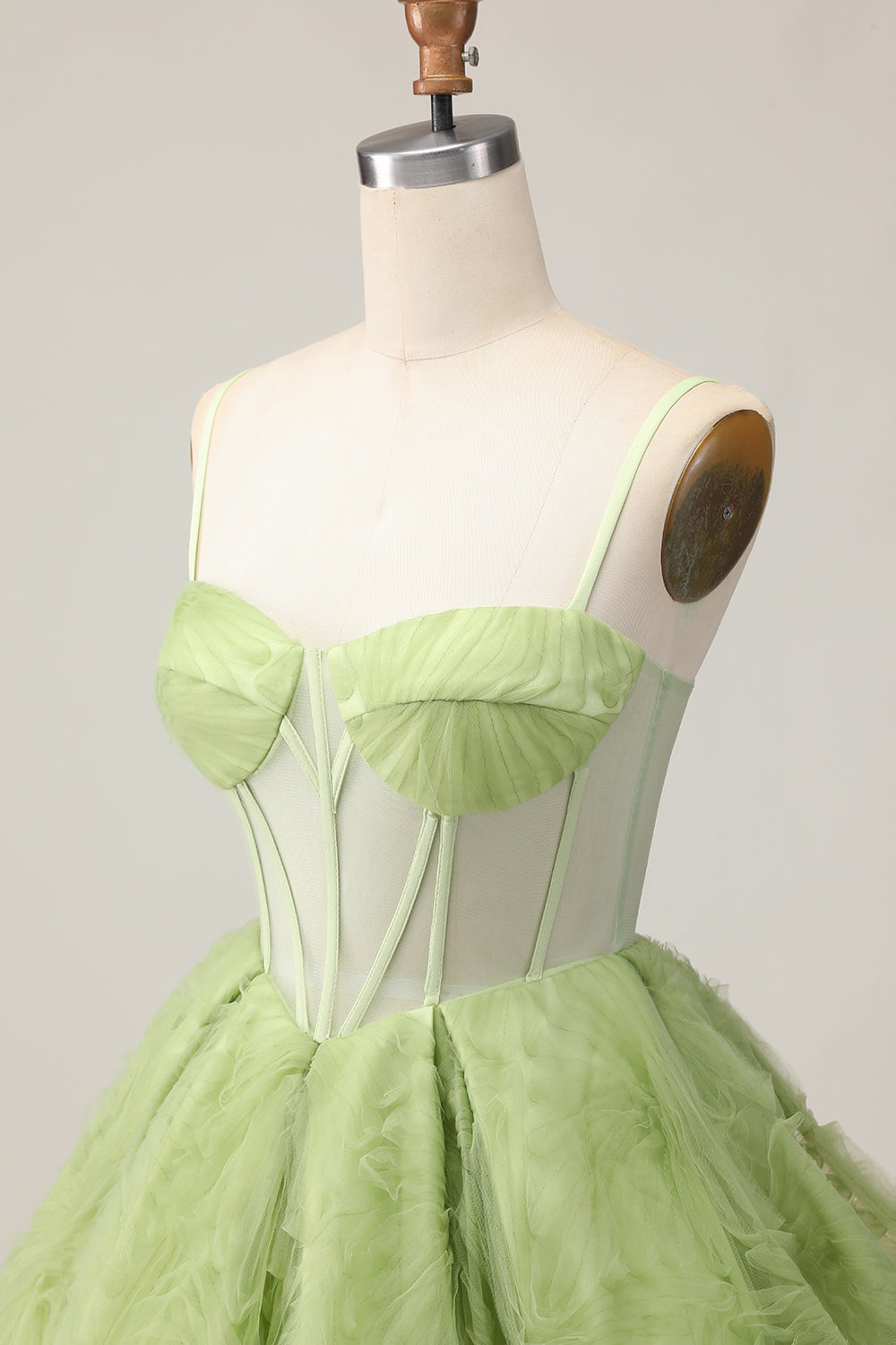 Green Corset A Line Spaghetti Straps Short Homecoming Dress