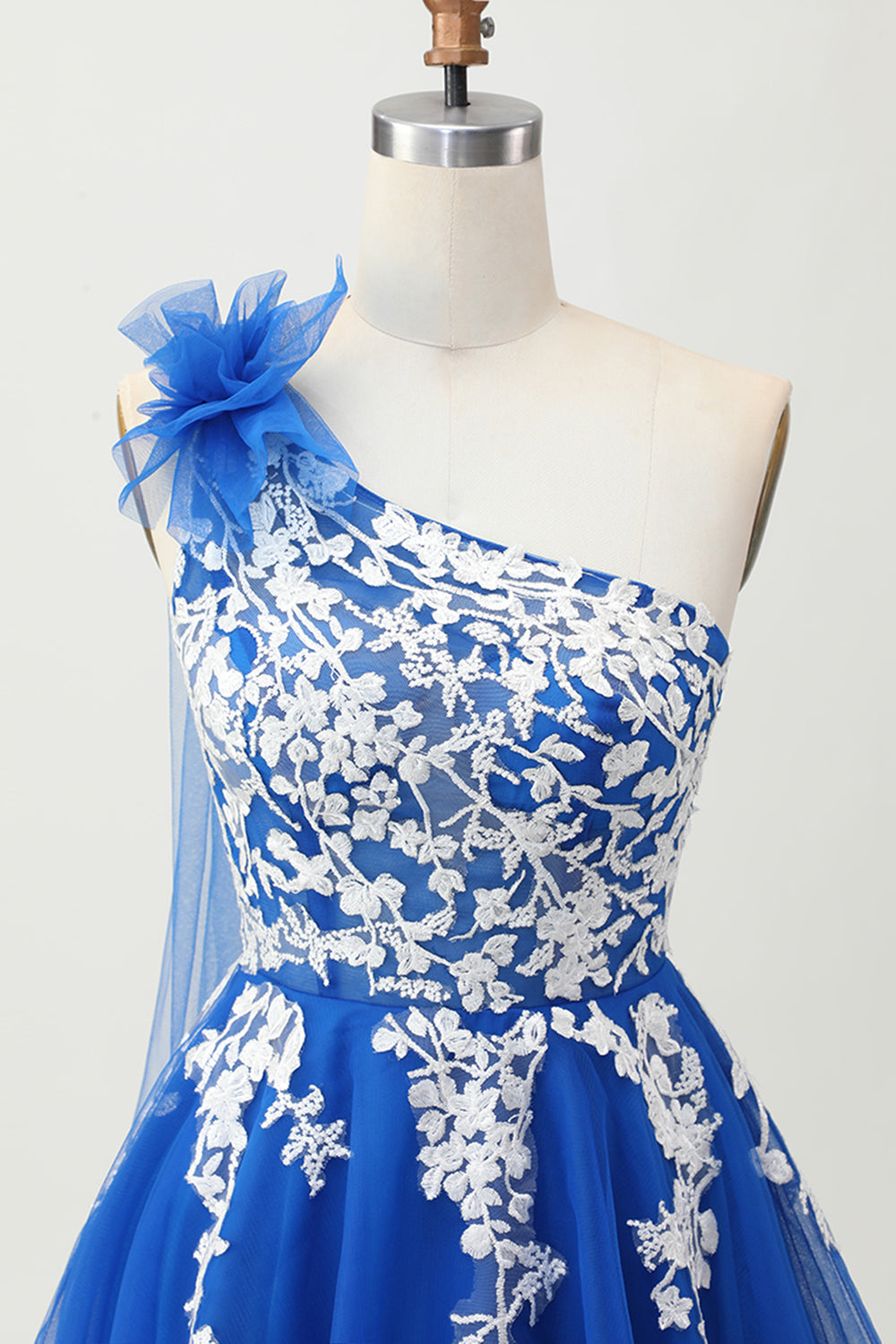 Royal Blue Tulle One Shoulder Short Homecoming Dress with 3D Flower
