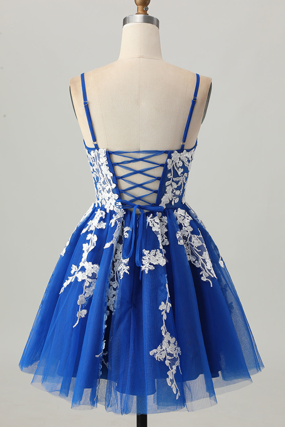 Royal Blue Tulle A Line Short Homecoming Dress with Appliques