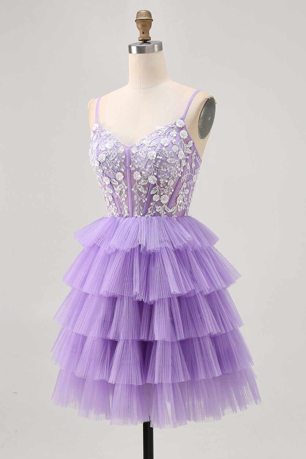 Lavender Floral Corset Short Homecoming Dress with Ruffles