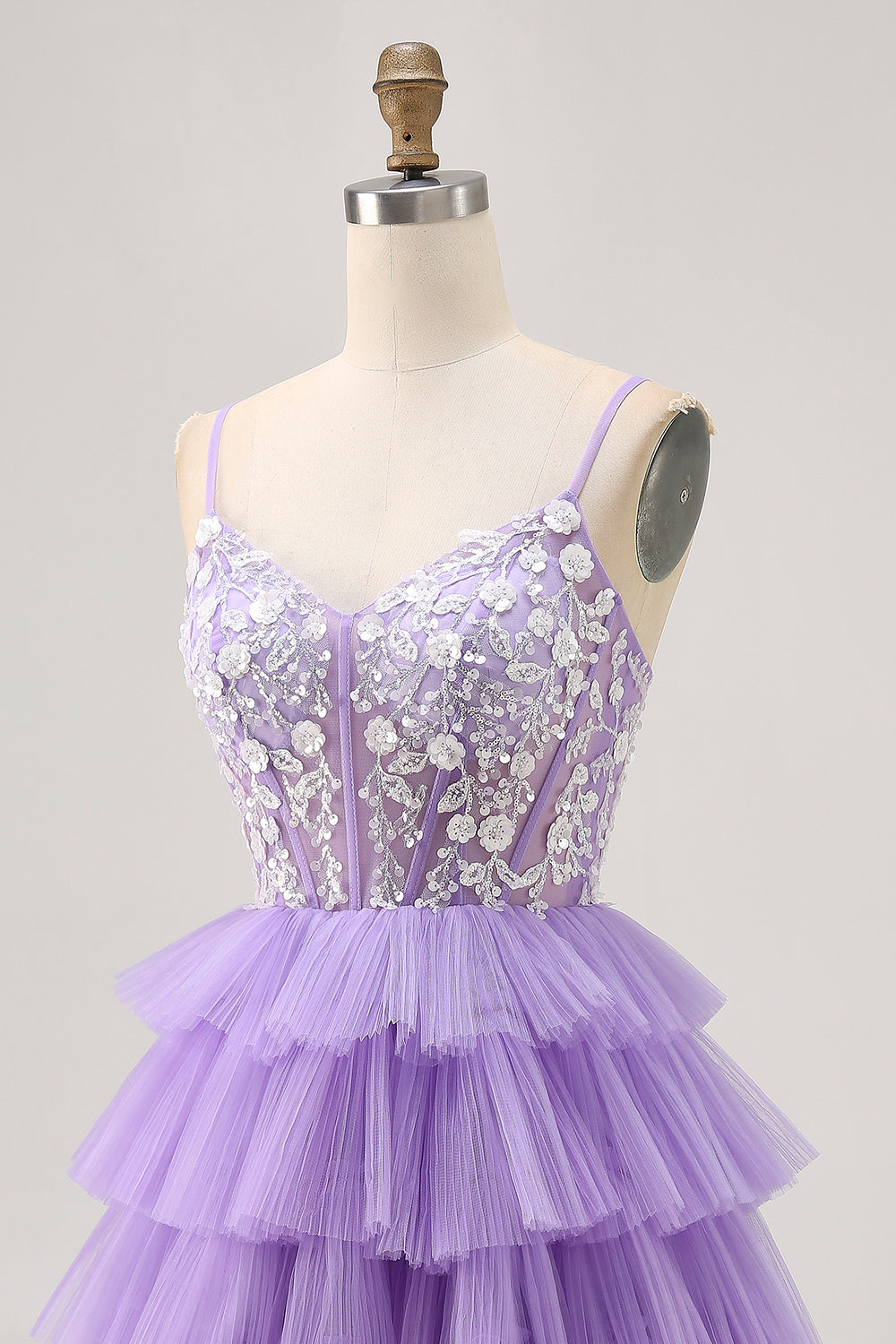 Lavender Floral Corset Short Homecoming Dress with Ruffles
