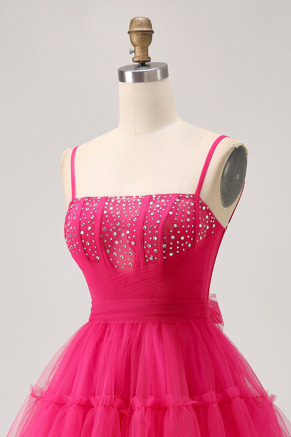Sparkly Fuchsia Tulle A Line Short Homecoming Dress with Beading