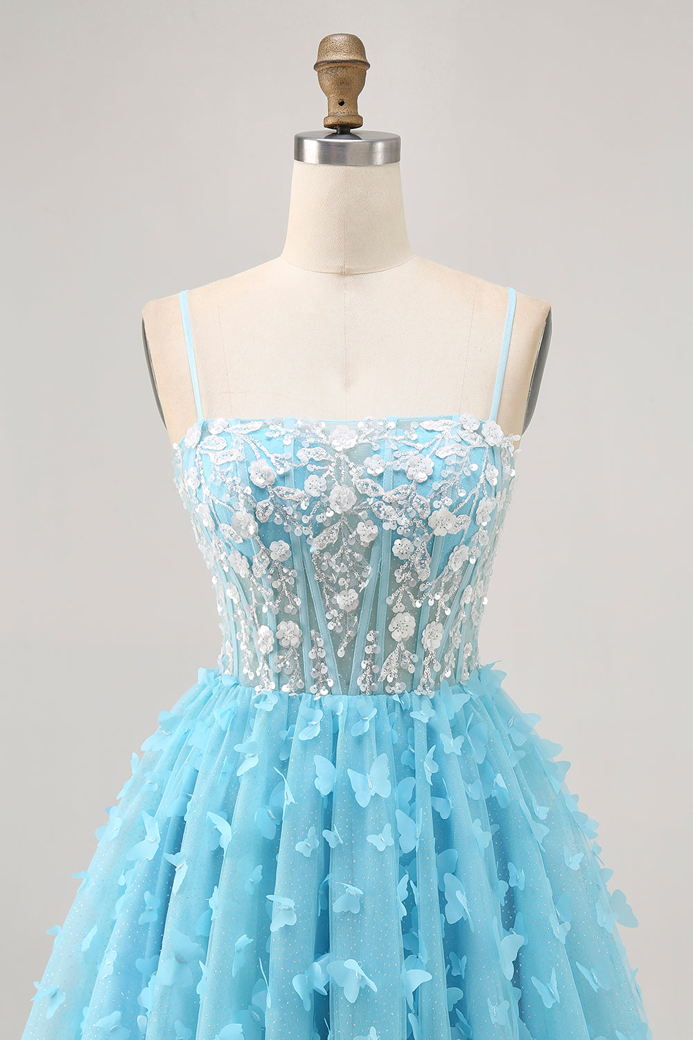 Sparkly Blue Corset Floral Short Homecoming Dress with Sequins