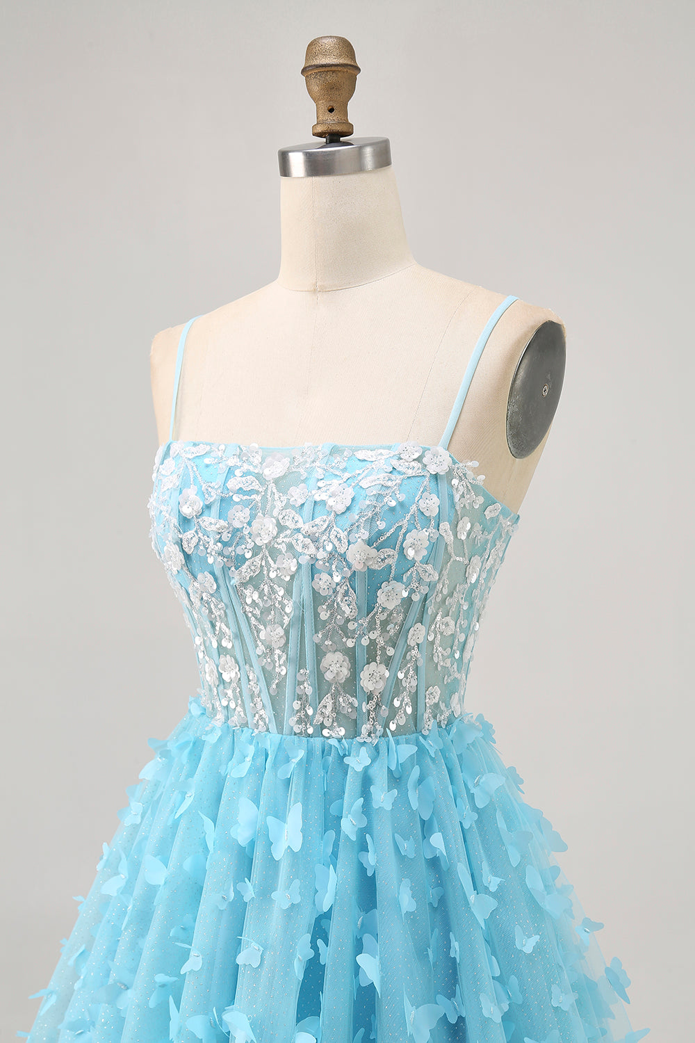 Sparkly Blue Corset Floral Short Homecoming Dress with Sequins