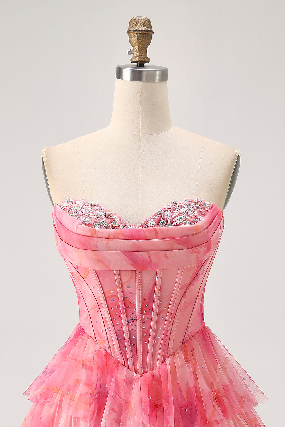 Sparkly Red Corset Beaded Short Tiered Homecoming Dress with Ruffles