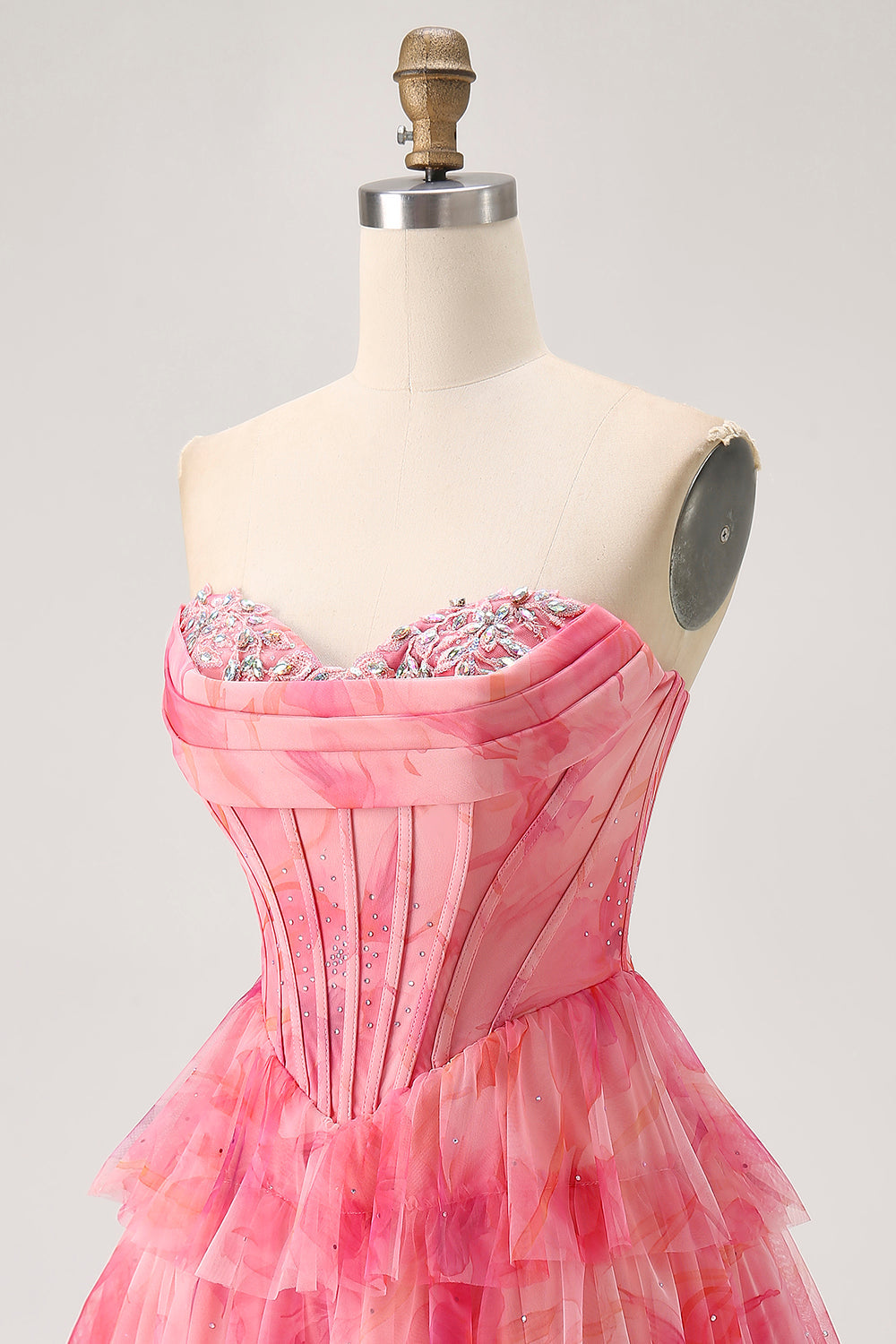 Sparkly Red Corset Beaded Short Tiered Homecoming Dress with Ruffles