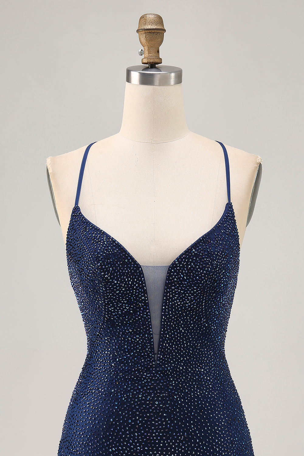 Dark Blue Beaded Spaghetti Straps Bodycon Homecoming Dress