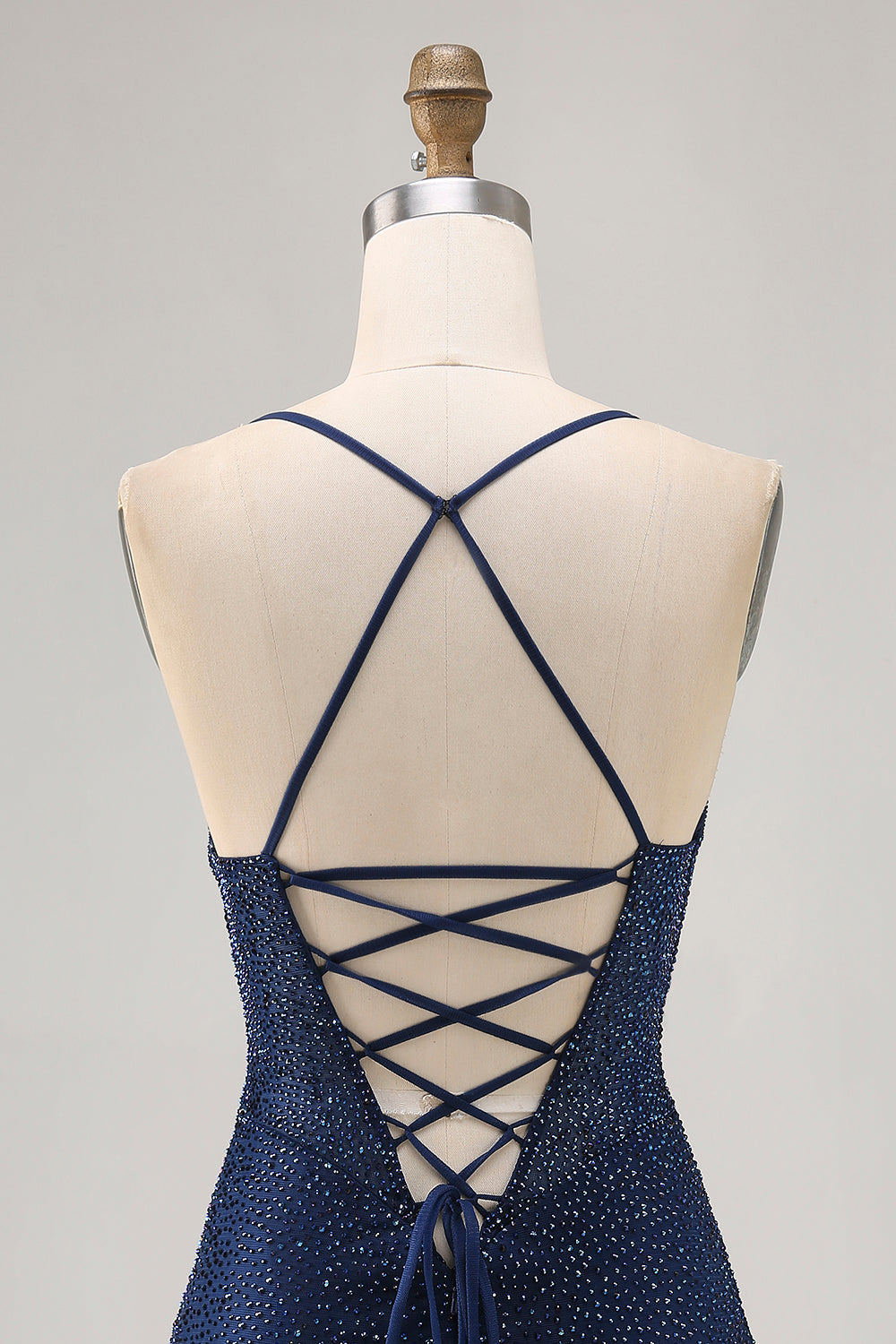 Dark Blue Beaded Spaghetti Straps Bodycon Homecoming Dress