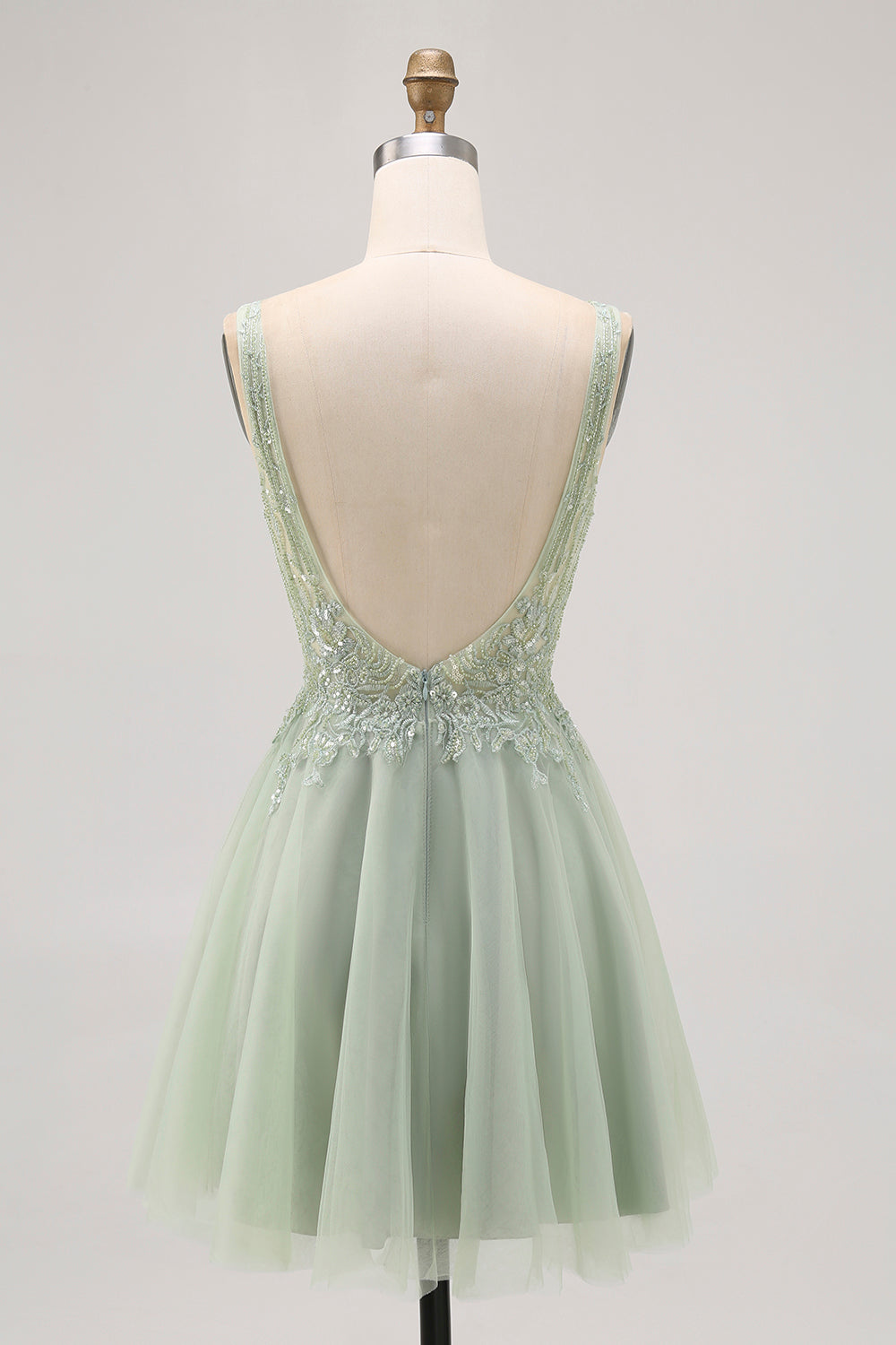 Sparkly Green Tulle V-Neck Beaded Short Homecoming Dress