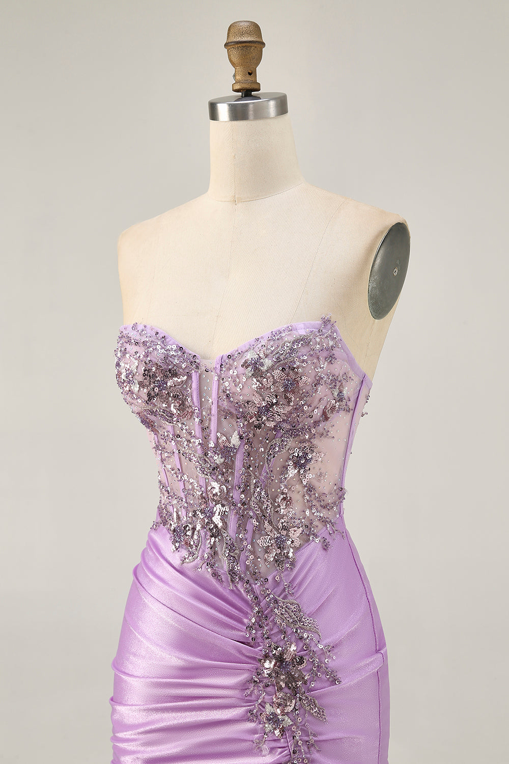 Sparkly Lilac Corset Tight Short Homecoming Dress with Beading