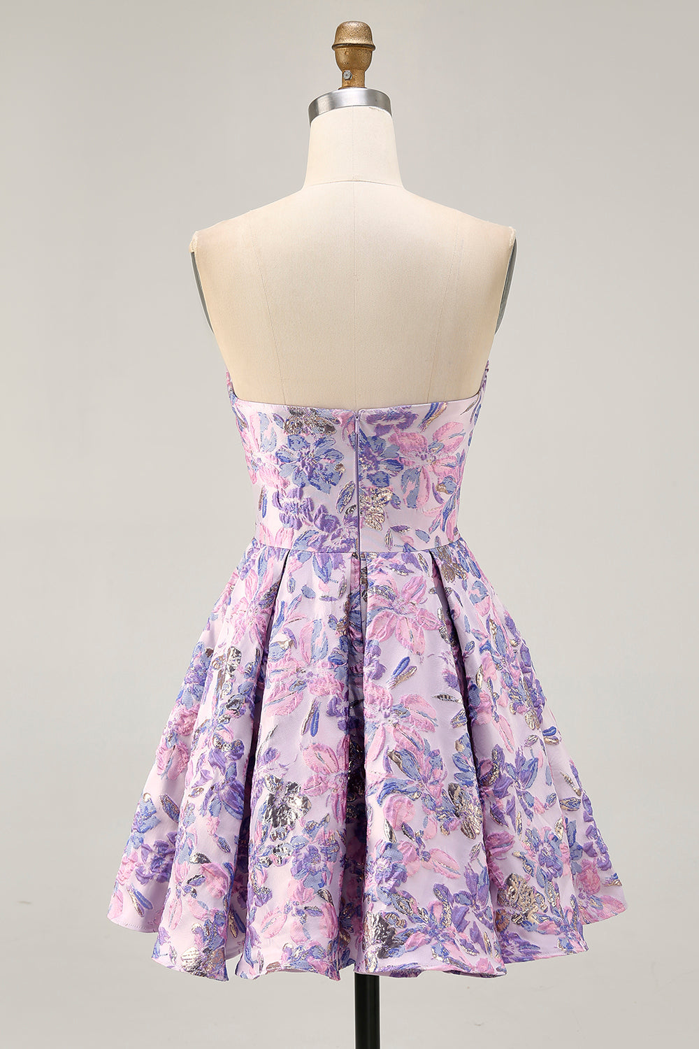 Lilac Floral Strapless Ruched Short Homecoming Dress