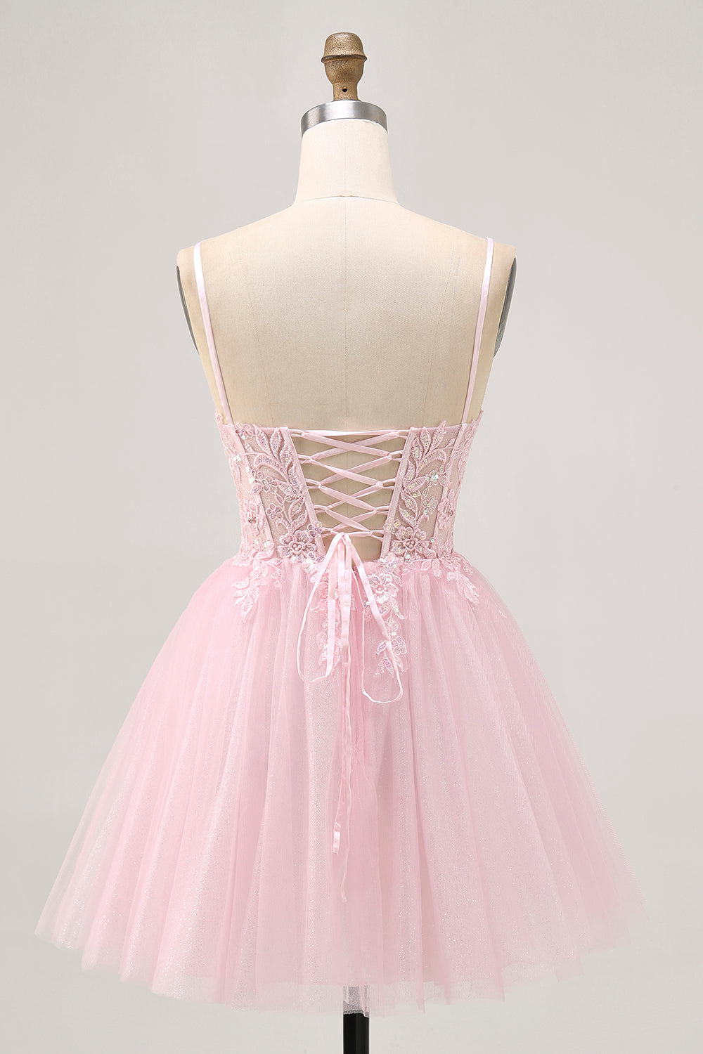 Sparkly Pink A Line Corset Short Homecoming Dress with Lace