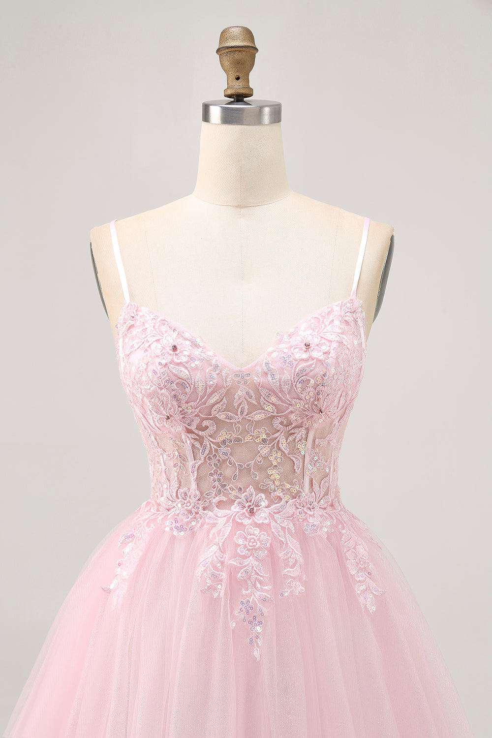 Sparkly Pink A Line Corset Short Homecoming Dress with Lace