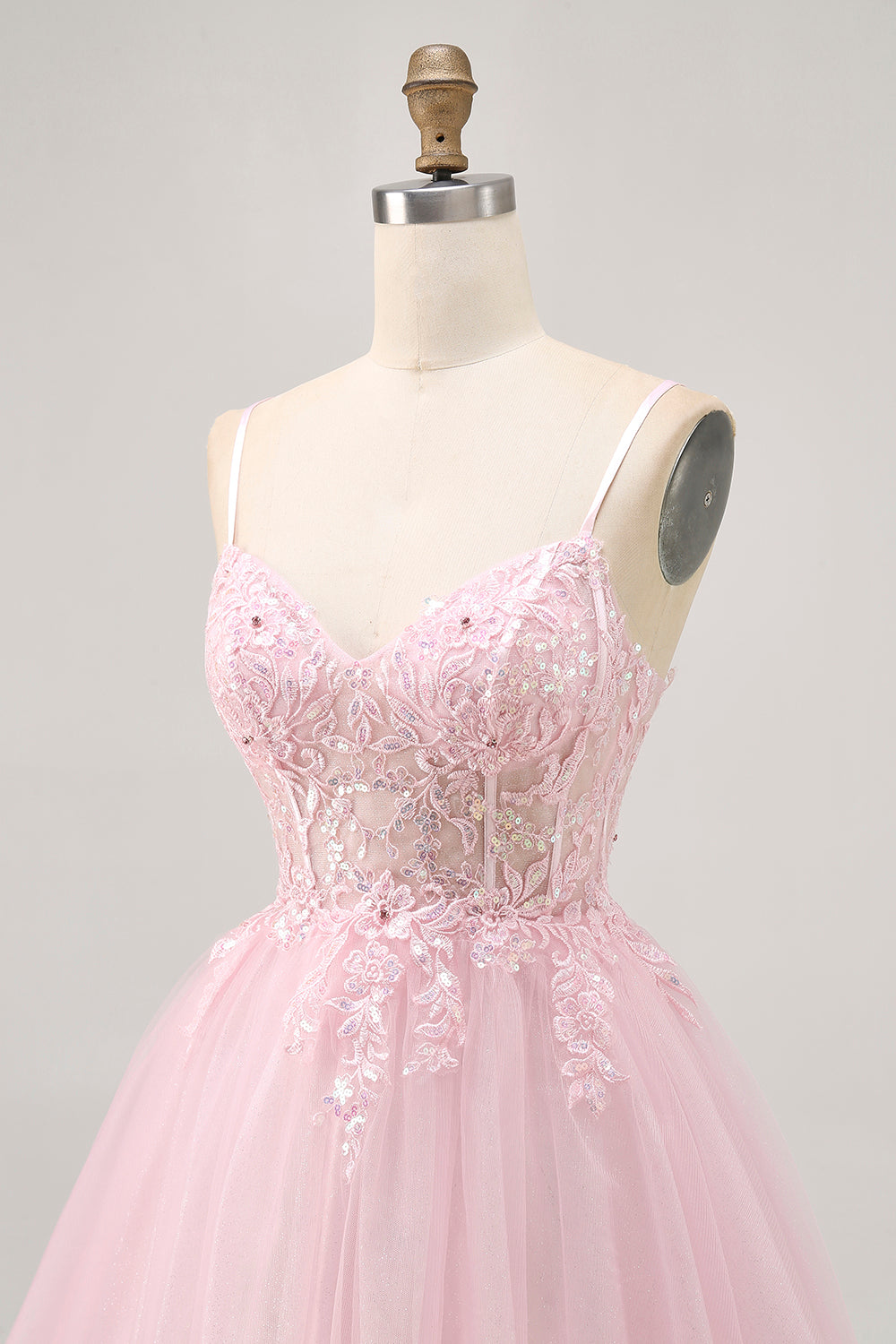 Sparkly Pink A Line Corset Short Homecoming Dress with Lace