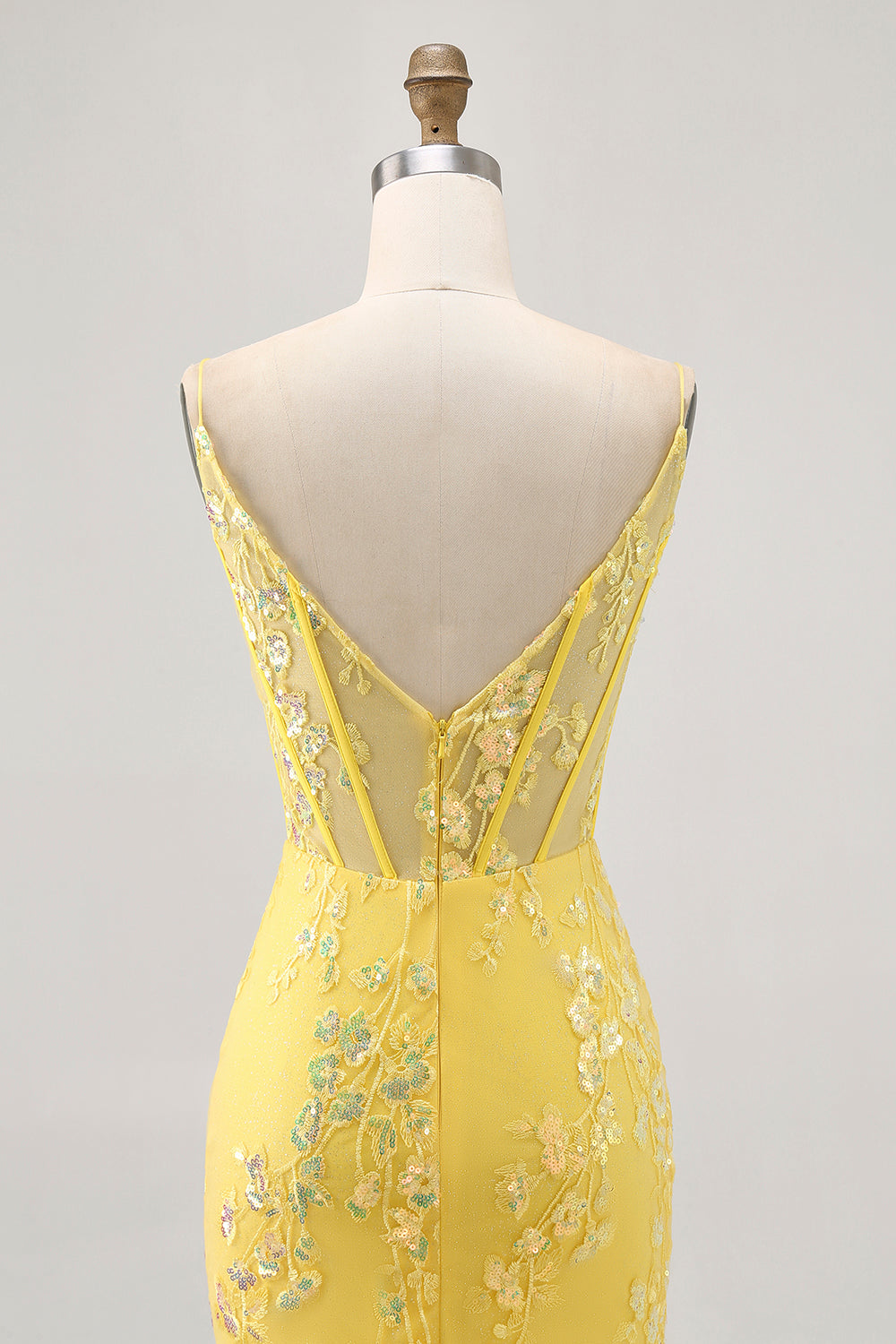Sparkly Yellow Corset Floral Tight Short Homecoming Dress with Sequins