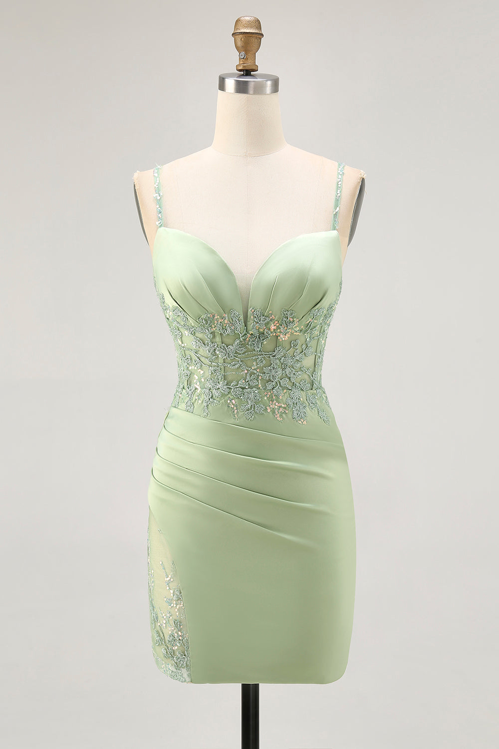Sparkly Matcha Corset Tight Short Homecoming Dress with Lace