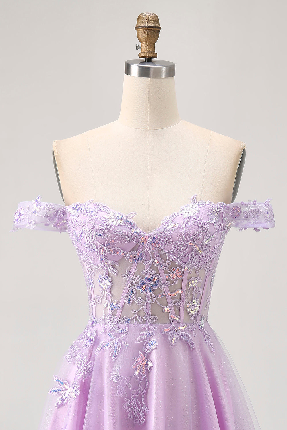Glitter Lilac A Line Short Corset Homecoming Dress with Appliques