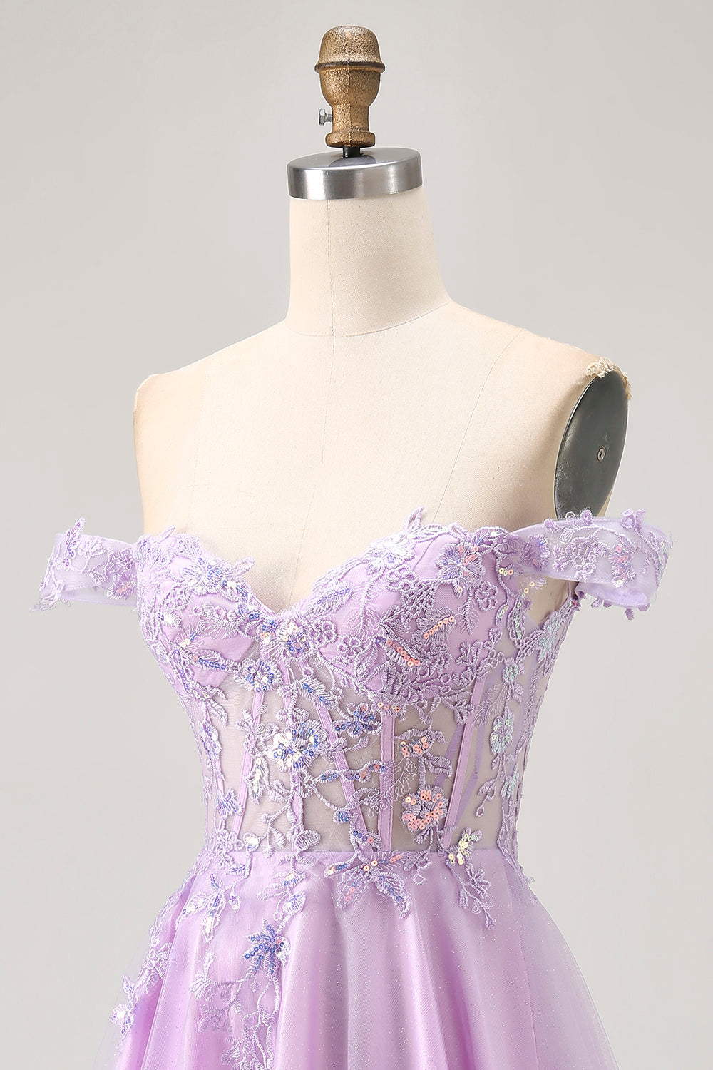Glitter Lilac A Line Short Corset Homecoming Dress with Appliques