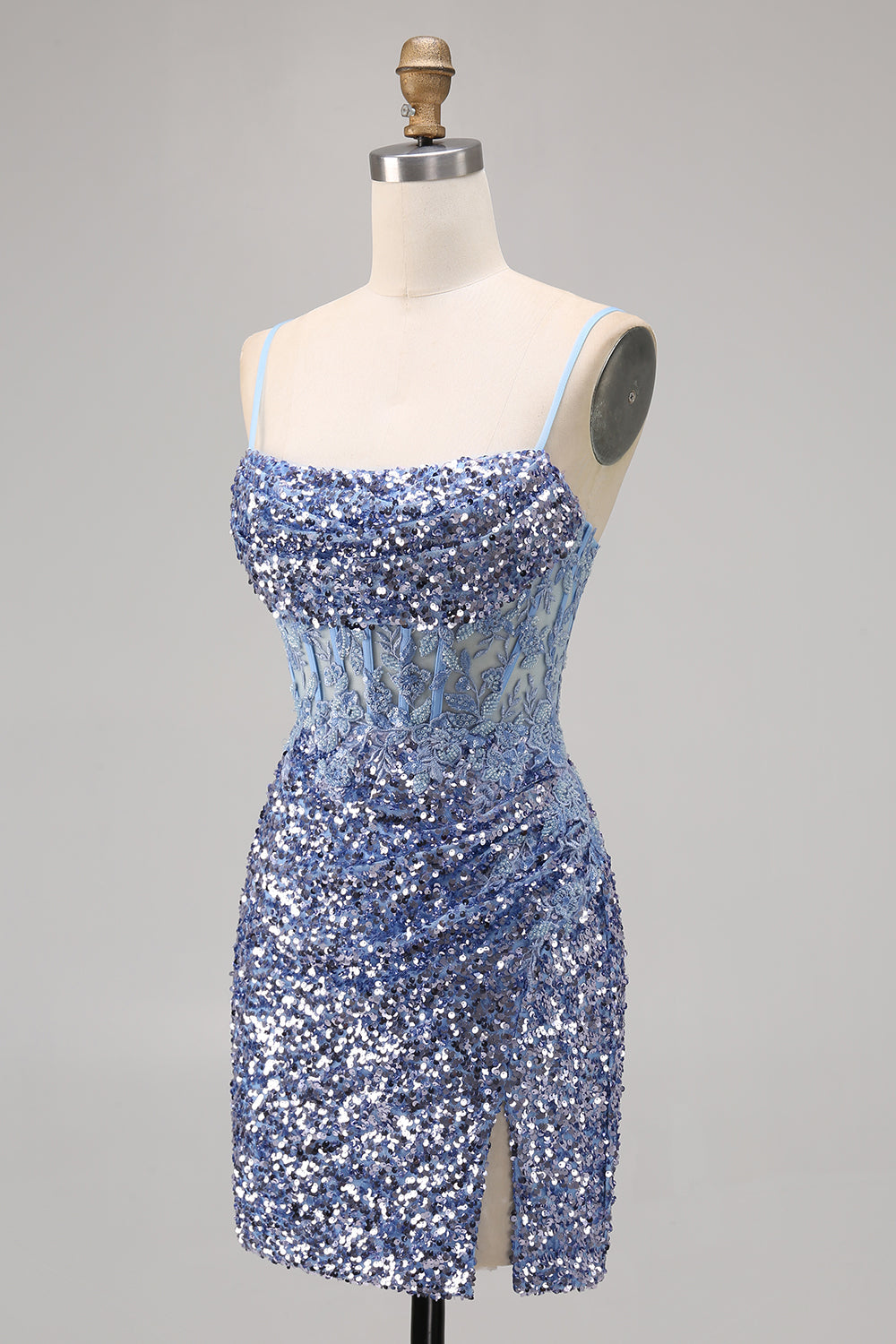 Sparkly Peacock Green Sequins Spaghetti Straps Short Homecoming Dress