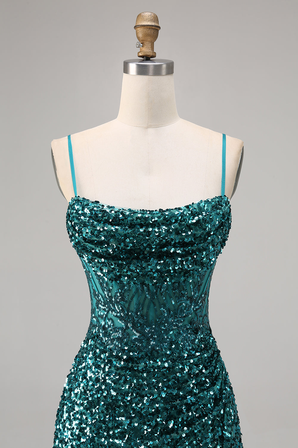 Sparkly Peacock Green Sequins Spaghetti Straps Short Homecoming Dress