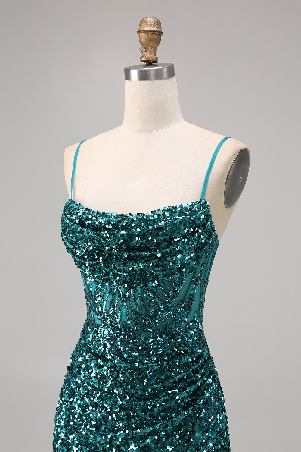 Sparkly Peacock Green Sequins Spaghetti Straps Short Homecoming Dress