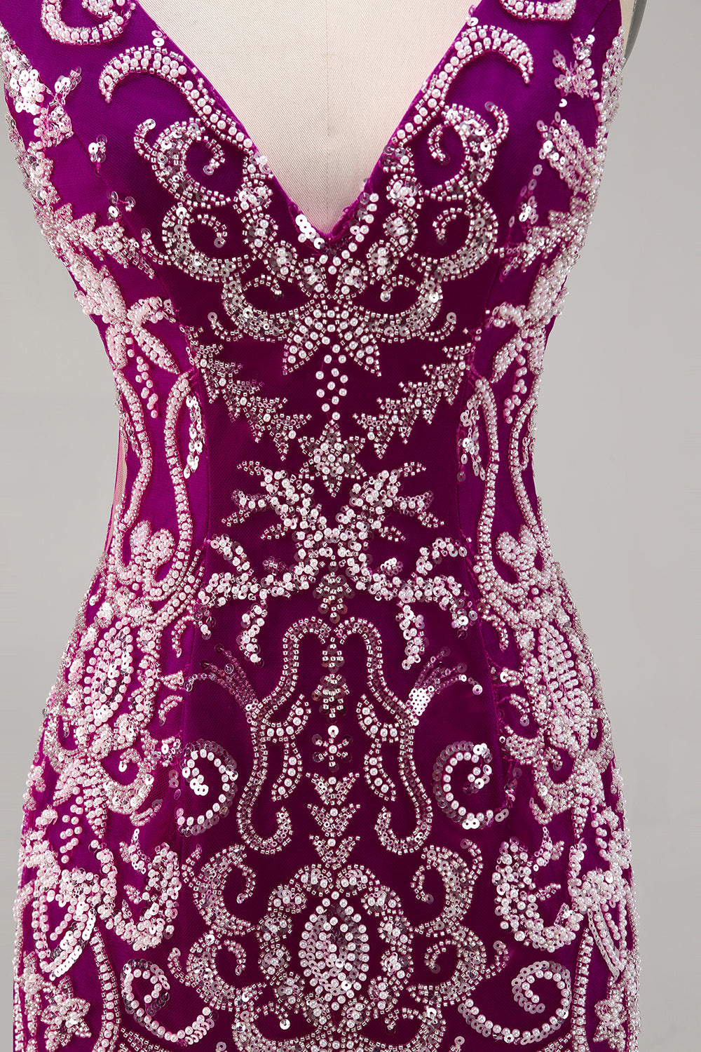 Sparkly Fuchsia Beaded Bodycon Homecoming Dress