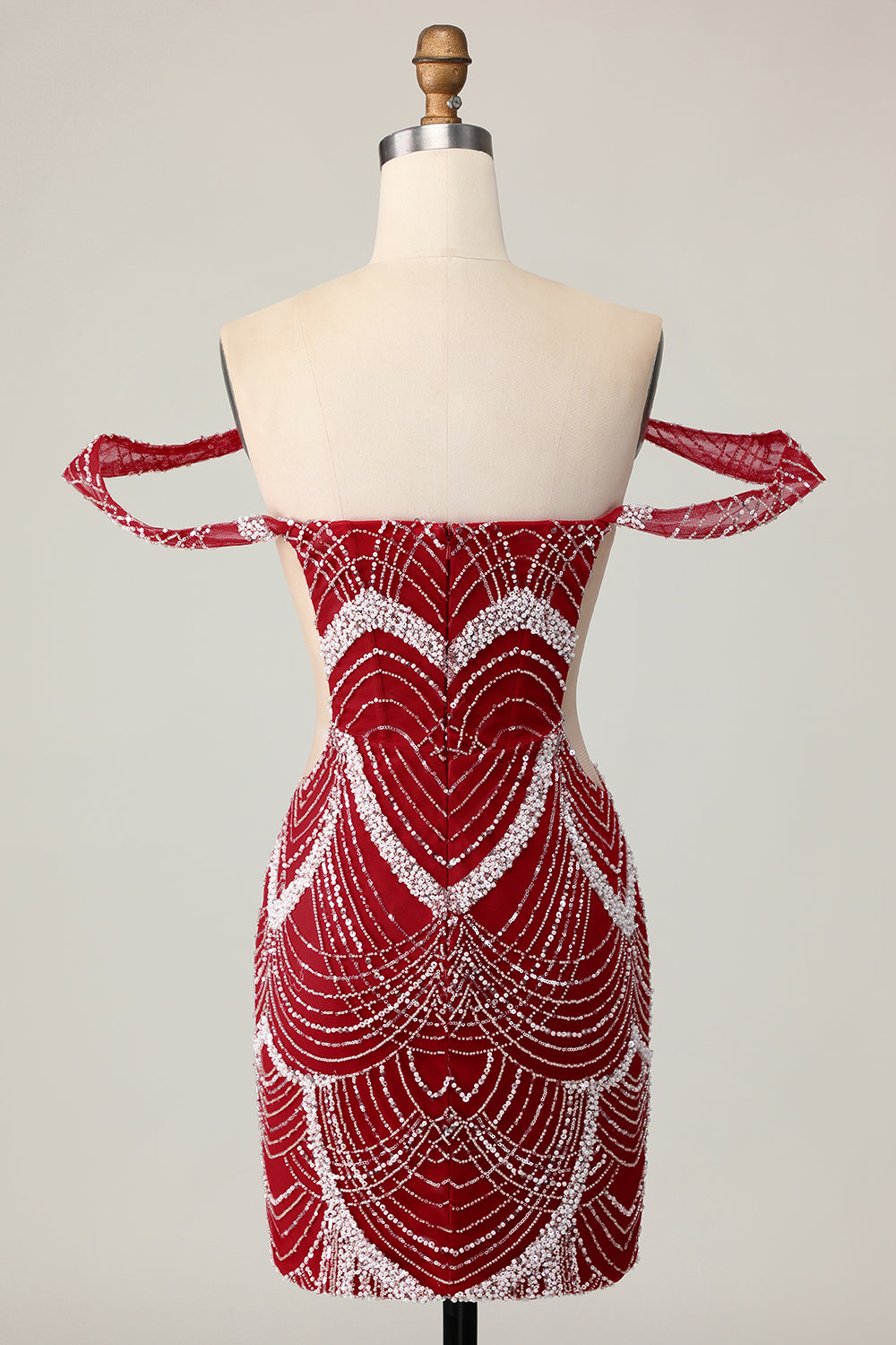 Off the Shoulder Bodycon Red Homecoming Dress with Sequins