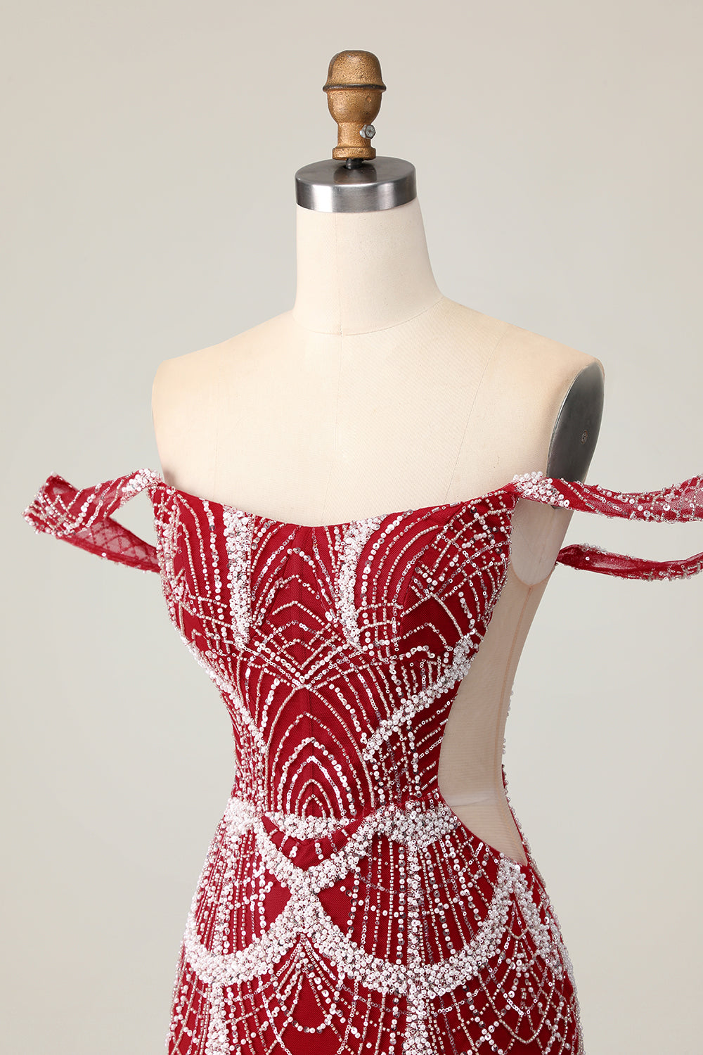 Off the Shoulder Bodycon Red Homecoming Dress with Sequins
