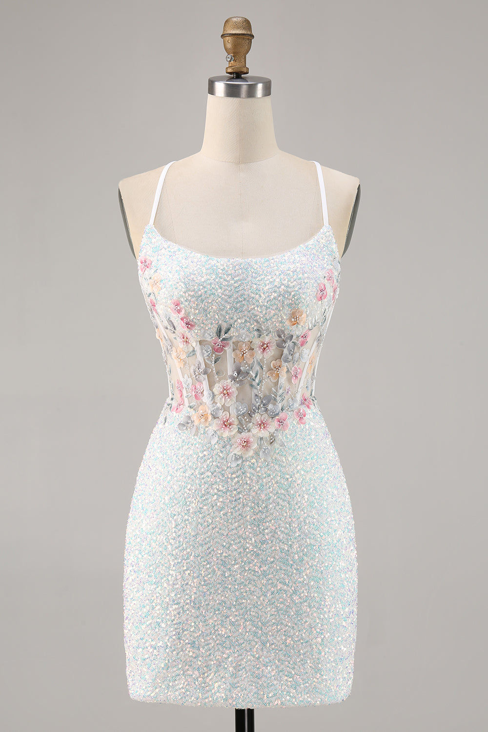 Sparkly White Bodycon Corset Homecoming Dress with Appliques